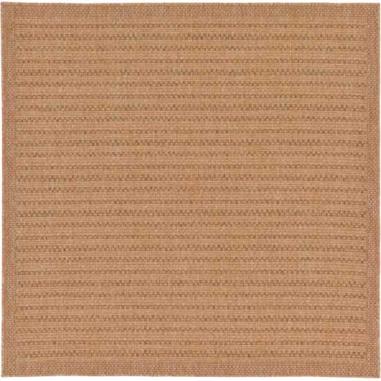 Rug Unique Loom Outdoor Border Light Brown Square 6' 0 x 6' 0