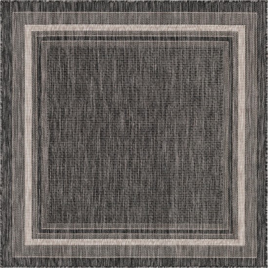 Rug Unique Loom Outdoor Border Black Square 5' 0 x 5' 0