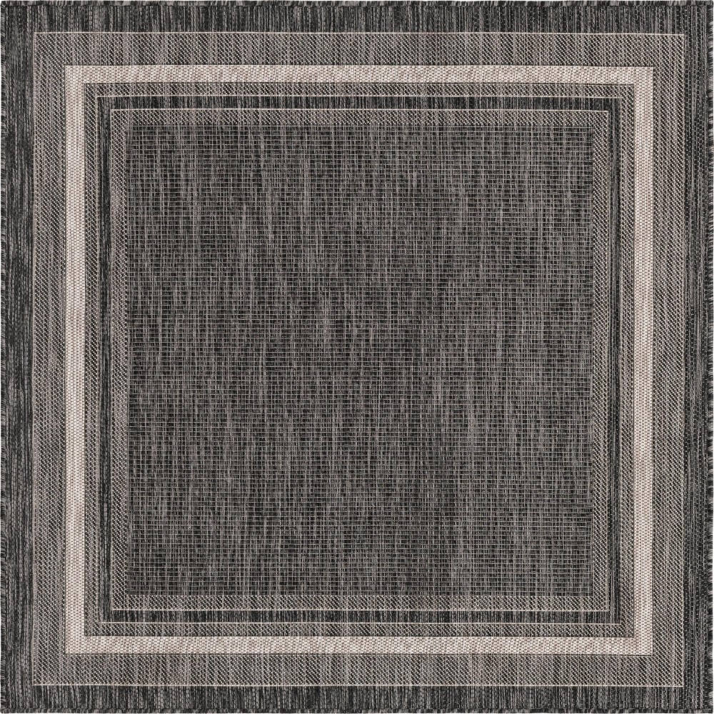 Rug Unique Loom Outdoor Border Black Square 5' 0 x 5' 0