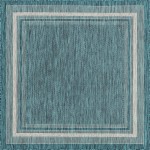 Rug Unique Loom Outdoor Border Teal Square 5' 0 x 5' 0