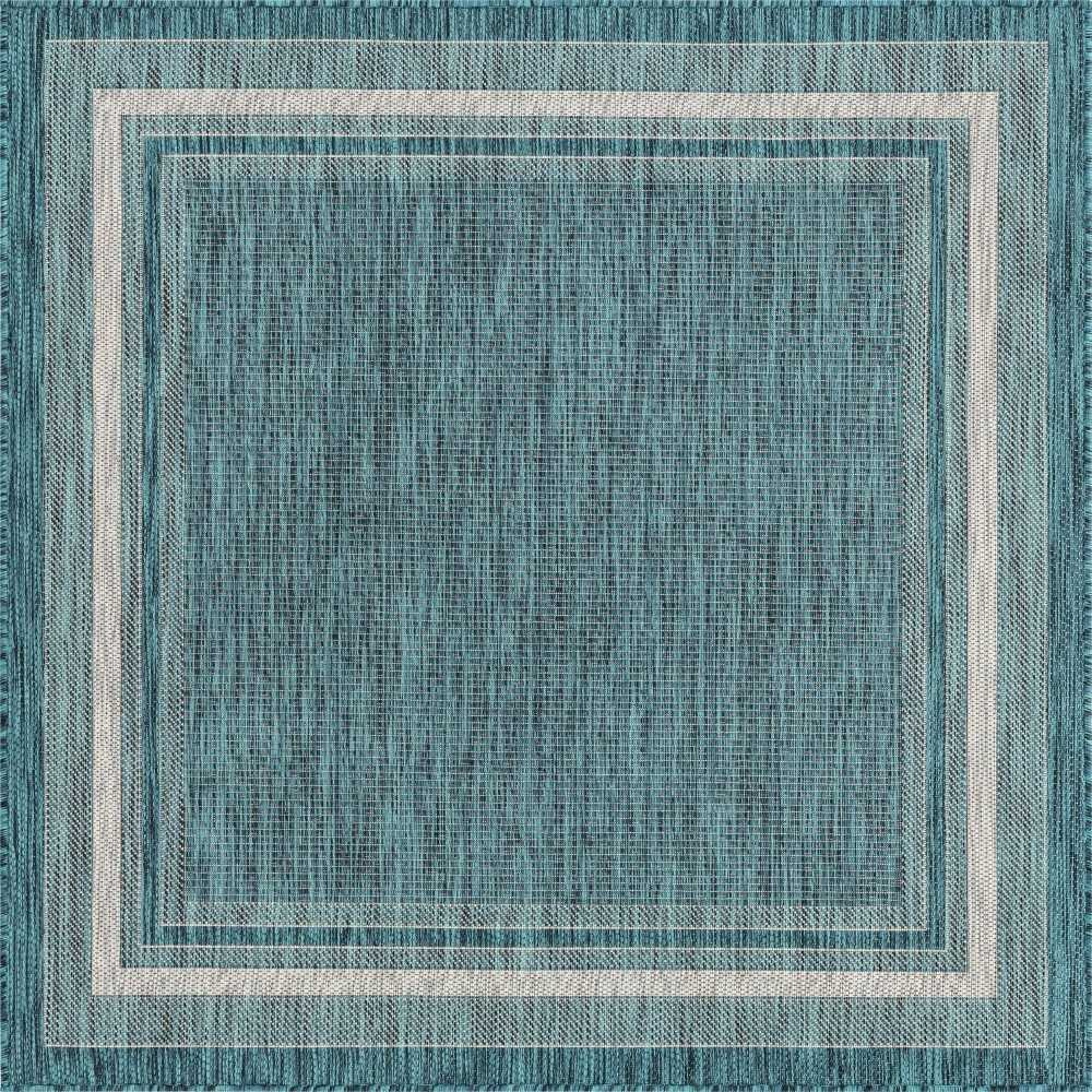 Rug Unique Loom Outdoor Border Teal Square 5' 0 x 5' 0 Rug Unique Loom Outdoor Border Teal Square 5' 0 x 5' 0