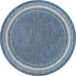 Rug Unique Loom Outdoor Border Blue Round 7' 10 x 7' 10