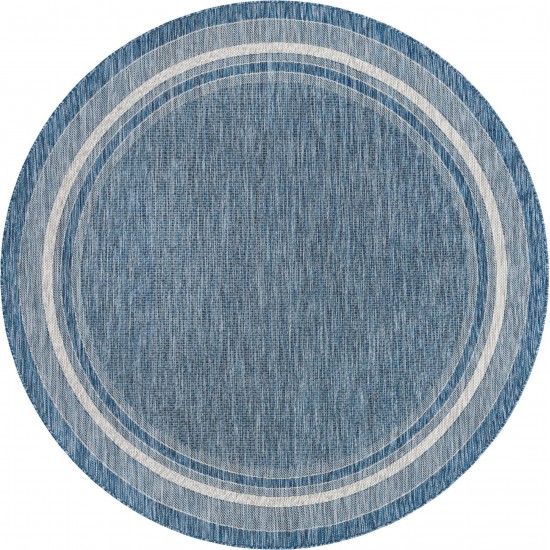 Rug Unique Loom Outdoor Border Blue Round 7' 10 x 7' 10