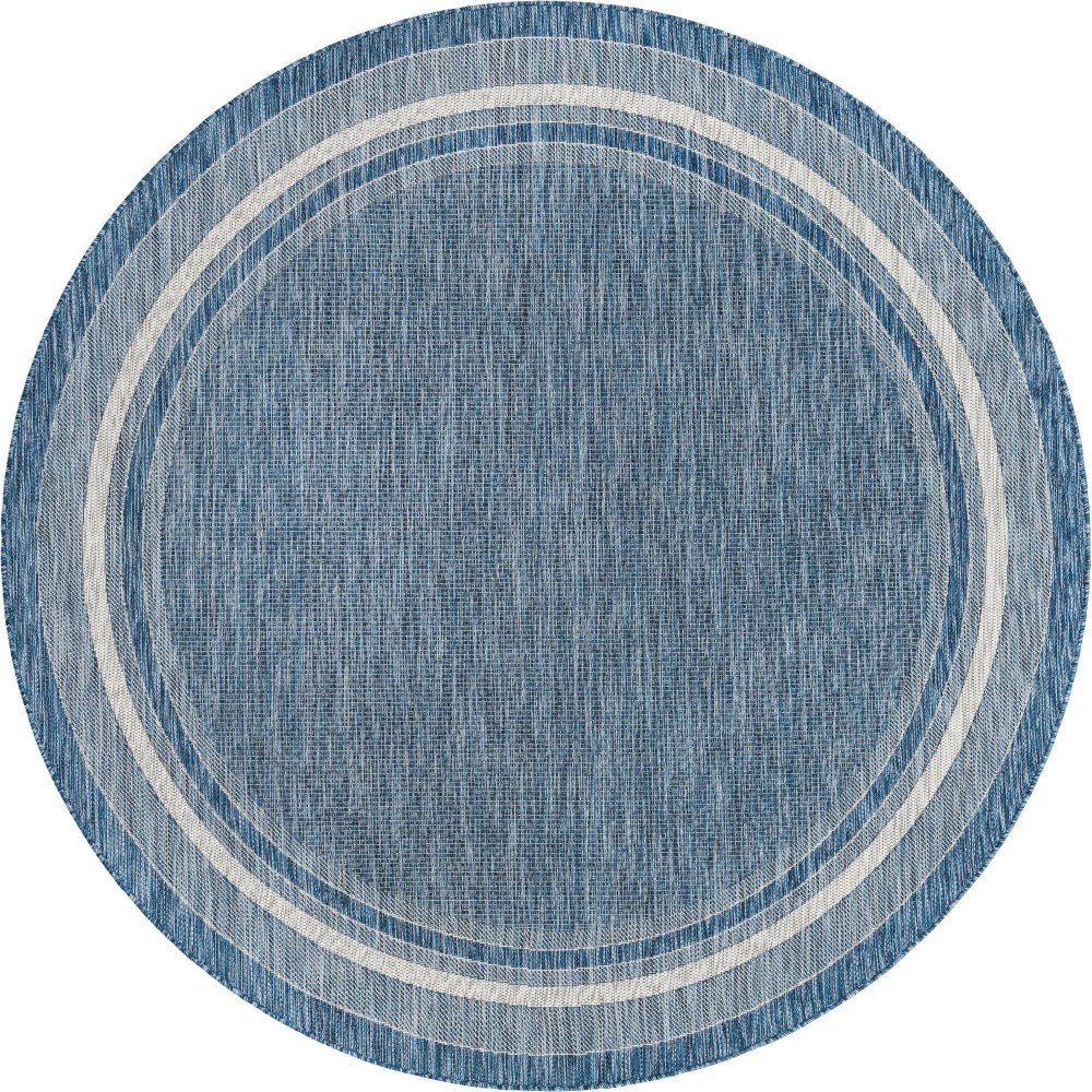 Rug Unique Loom Outdoor Border Blue Round 7' 10 x 7' 10