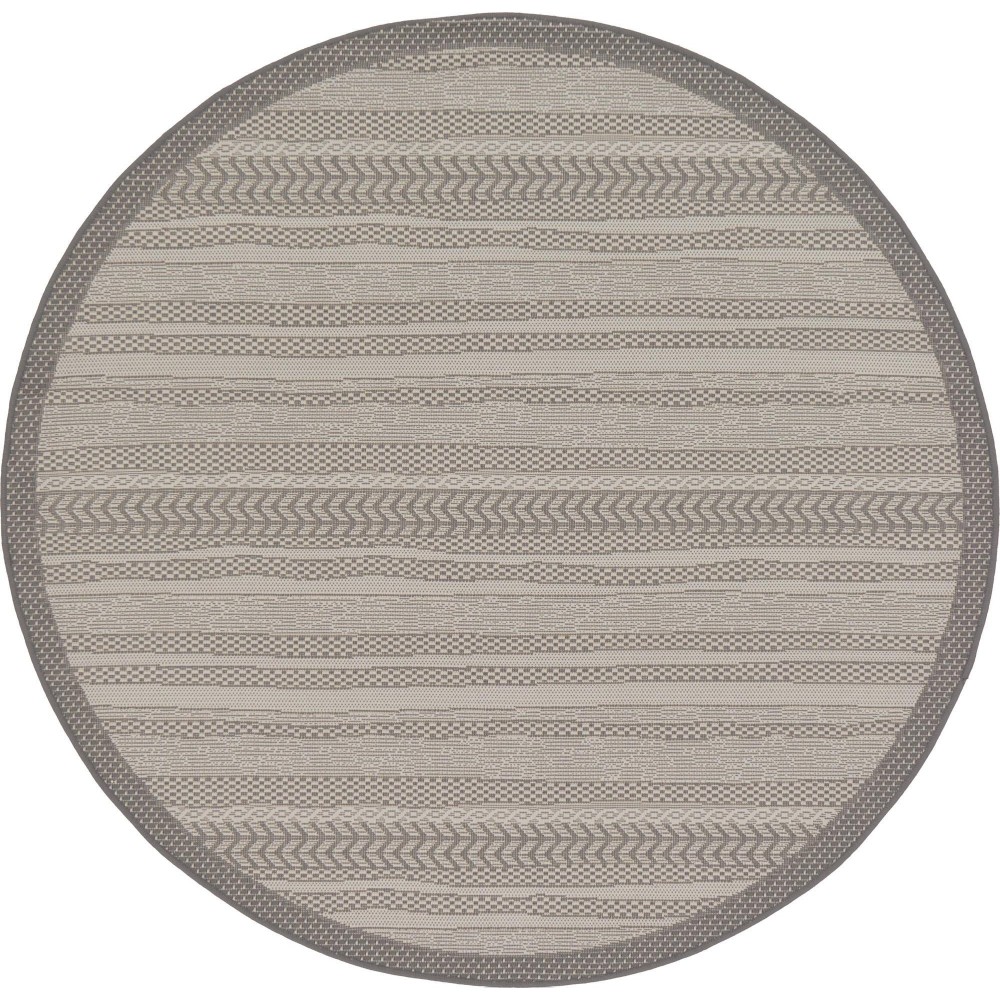 Rug Unique Loom Outdoor Border Gray Round 6' 0 x 6' 0