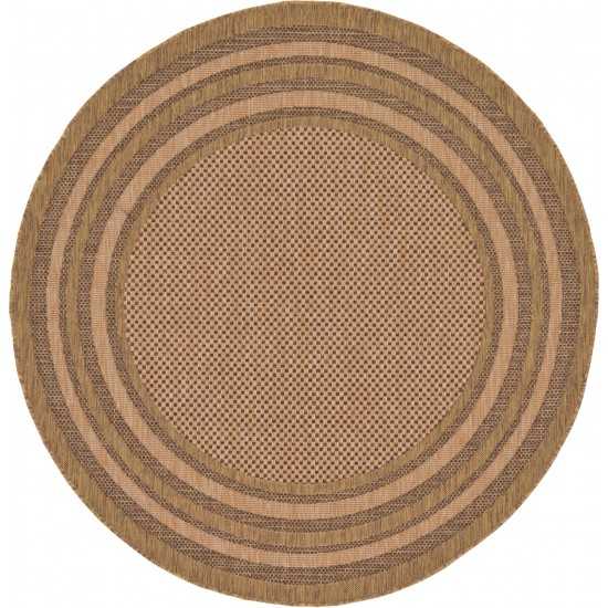 Rug Unique Loom Outdoor Border Brown Round 6' 0 x 6' 0