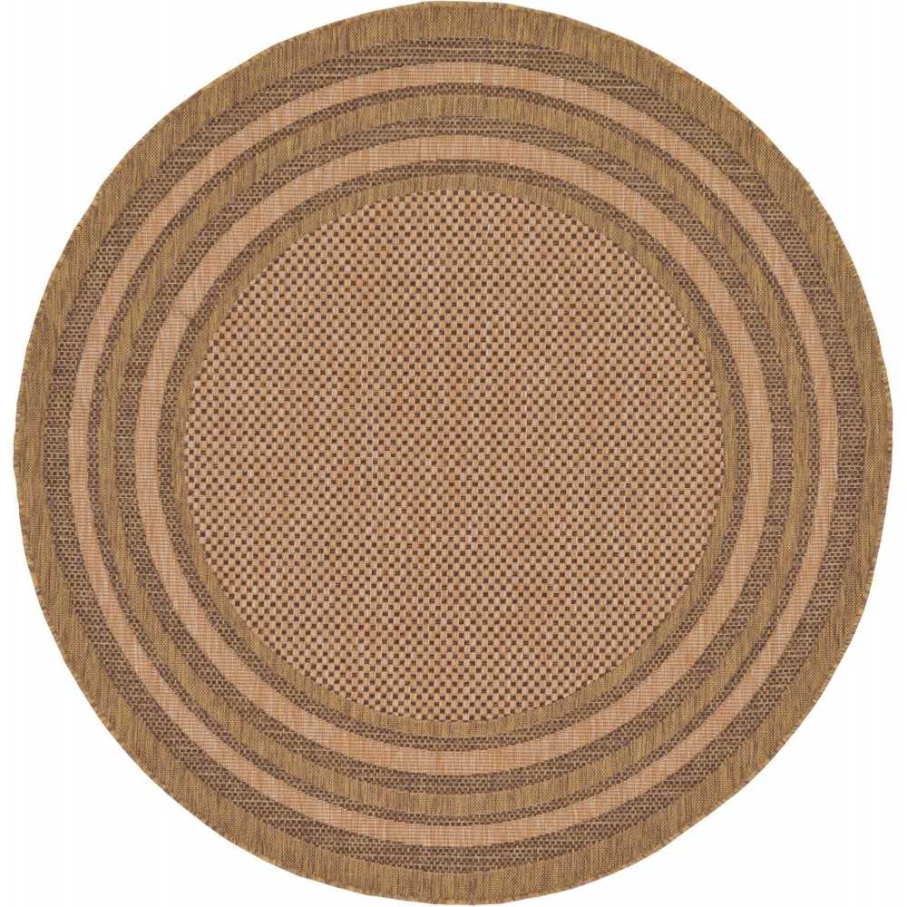 Rug Unique Loom Outdoor Border Brown Round 6' 0 x 6' 0