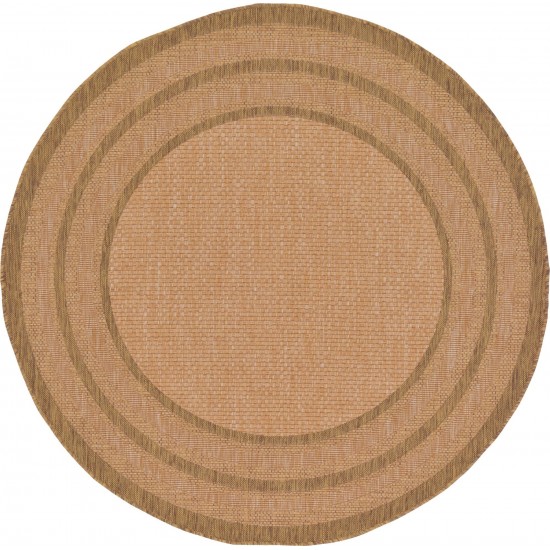 Rug Unique Loom Outdoor Border Light Brown Round 6' 0 x 6' 0