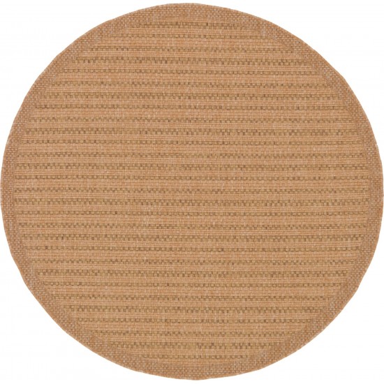 Rug Unique Loom Outdoor Border Light Brown Round 6' 0 x 6' 0