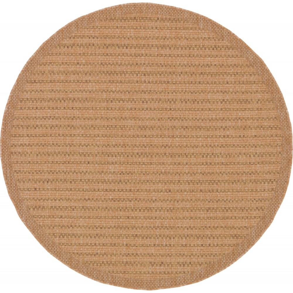 Rug Unique Loom Outdoor Border Light Brown Round 6' 0 x 6' 0