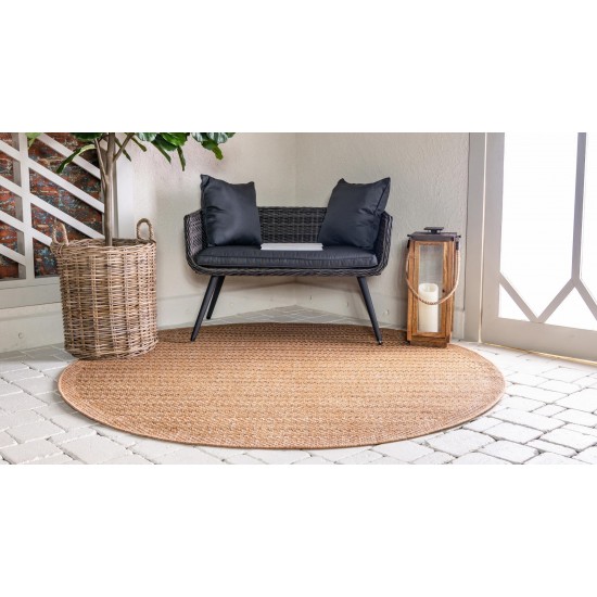 Rug Unique Loom Outdoor Border Light Brown Round 6' 0 x 6' 0