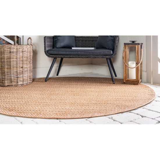 Rug Unique Loom Outdoor Border Light Brown Round 6' 0 x 6' 0