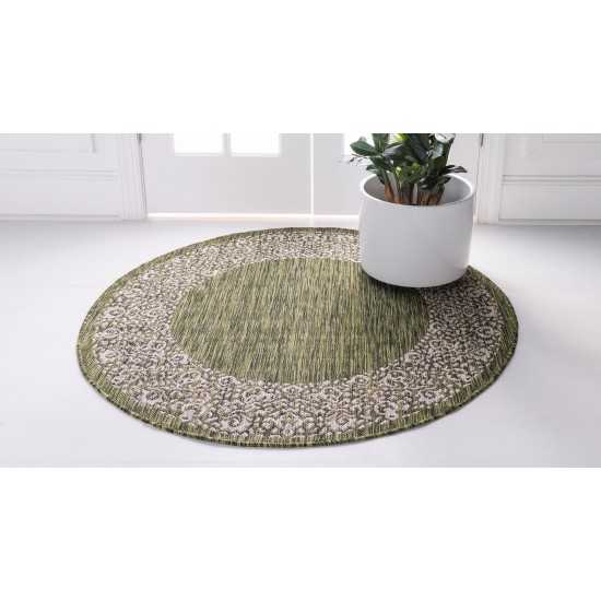 Rug Unique Loom Outdoor Border Green Round 5' 3 x 5' 3