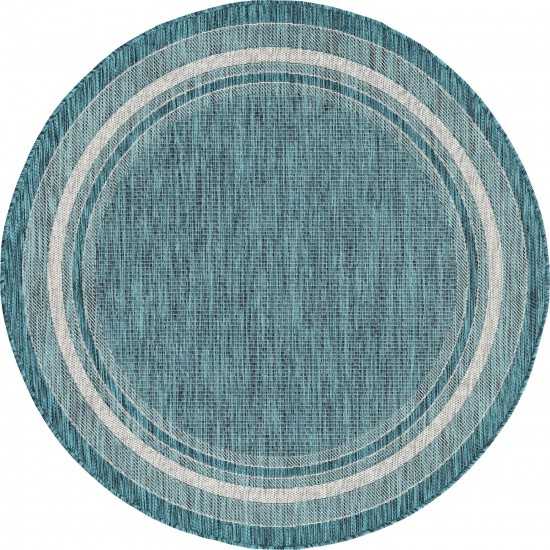 Rug Unique Loom Outdoor Border Teal Round 5' 0 x 5' 0