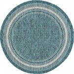 Rug Unique Loom Outdoor Border Teal Round 4' 0 x 4' 0