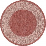 Rug Unique Loom Outdoor Border Rust Red Round 4' 0 x 4' 0