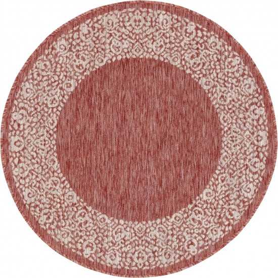 Rug Unique Loom Outdoor Border Rust Red Round 4' 0 x 4' 0