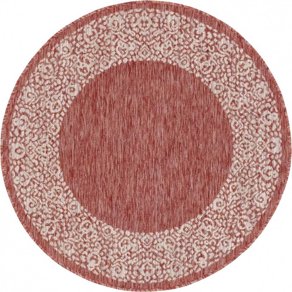 Rug Unique Loom Outdoor Border Rust Red Round 4' 0 x 4' 0