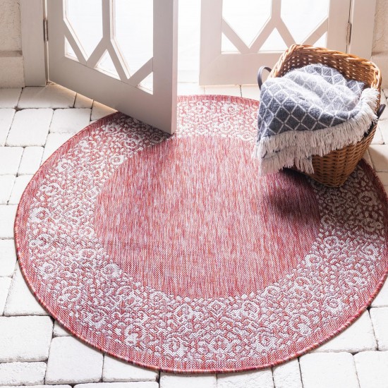 Rug Unique Loom Outdoor Border Rust Red Round 4' 0 x 4' 0