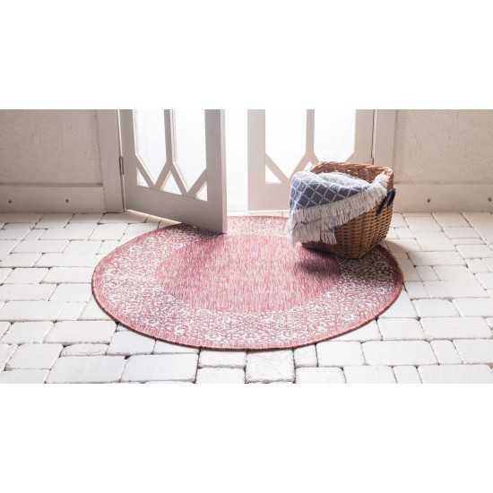 Rug Unique Loom Outdoor Border Rust Red Round 4' 0 x 4' 0