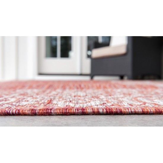 Rug Unique Loom Outdoor Border Rust Red Round 4' 0 x 4' 0