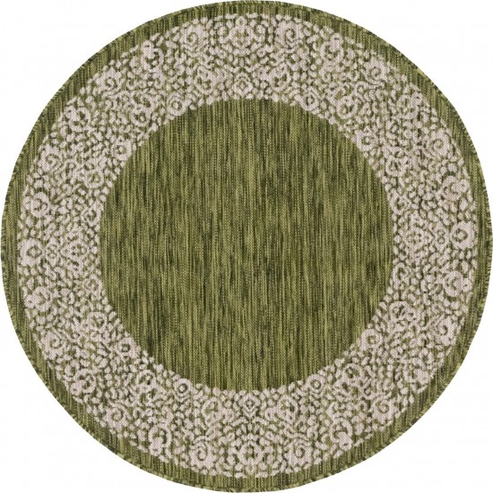 Rug Unique Loom Outdoor Border Green Round 4' 0 x 4' 0