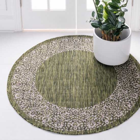 Rug Unique Loom Outdoor Border Green Round 4' 0 x 4' 0