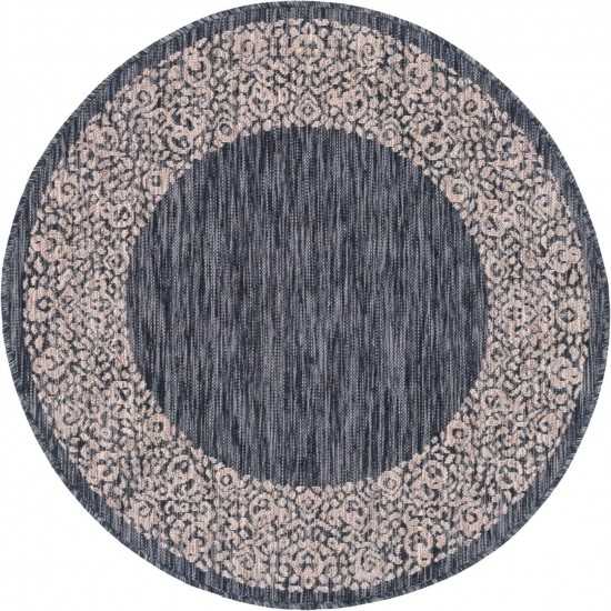 Rug Unique Loom Outdoor Border Charcoal Gray Round 4' 0 x 4' 0