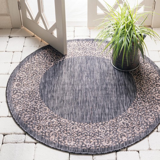 Rug Unique Loom Outdoor Border Charcoal Gray Round 4' 0 x 4' 0