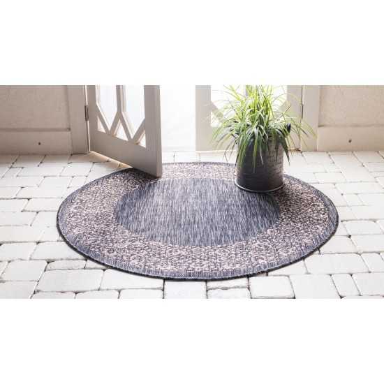 Rug Unique Loom Outdoor Border Charcoal Gray Round 4' 0 x 4' 0