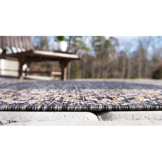 Rug Unique Loom Outdoor Border Charcoal Gray Round 4' 0 x 4' 0