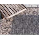 Rug Unique Loom Outdoor Border Charcoal Gray Round 4' 0 x 4' 0
