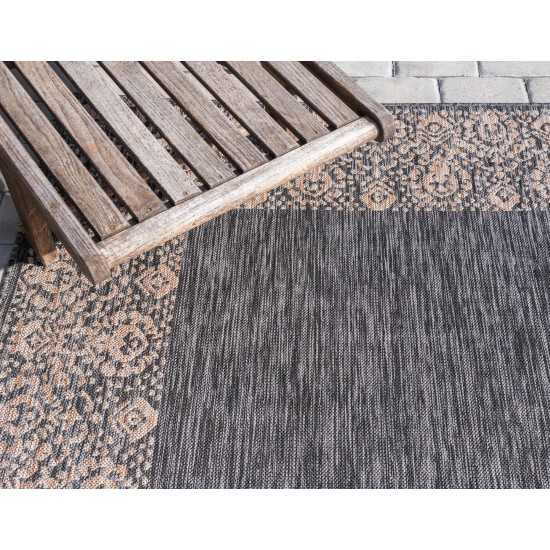 Rug Unique Loom Outdoor Border Charcoal Gray Round 4' 0 x 4' 0