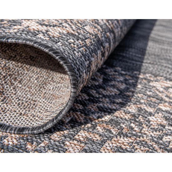Rug Unique Loom Outdoor Border Charcoal Gray Round 4' 0 x 4' 0