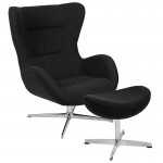 Black Fabric Swivel Wing Chair and Ottoman Set