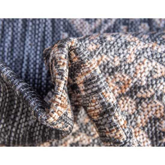 Rug Unique Loom Outdoor Border Charcoal Gray Round 4' 0 x 4' 0