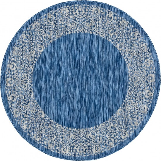 Rug Unique Loom Outdoor Border Blue Round 4' 0 x 4' 0