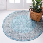 Rug Unique Loom Outdoor Border Aqua Blue Round 4' 0 x 4' 0