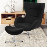 Black Fabric Swivel Wing Chair and Ottoman Set