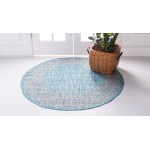 Rug Unique Loom Outdoor Border Aqua Blue Round 4' 0 x 4' 0