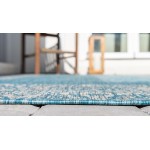 Rug Unique Loom Outdoor Border Aqua Blue Round 4' 0 x 4' 0