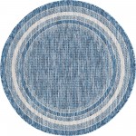 Rug Unique Loom Outdoor Border Blue Round 3' 3 x 3' 3