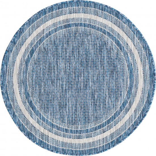 Rug Unique Loom Outdoor Border Blue Round 3' 3 x 3' 3