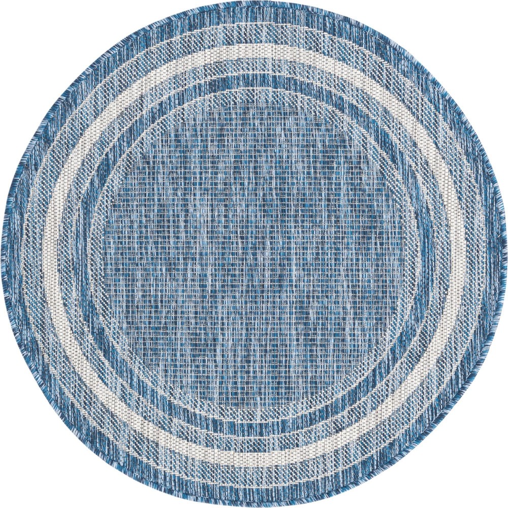 Rug Unique Loom Outdoor Border Blue Round 3' 3 x 3' 3