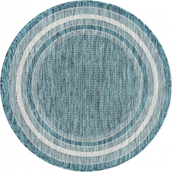 Rug Unique Loom Outdoor Border Teal Round 3' 3 x 3' 3