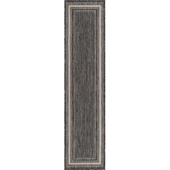 Rug Unique Loom Outdoor Border Black Runner 2' 0 x 8' 0