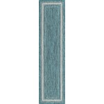 Rug Unique Loom Outdoor Border Teal Runner 2' 0 x 8' 0