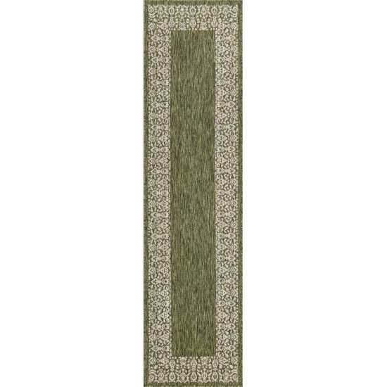 Rug Unique Loom Outdoor Border Green Runner 2' 0 x 8' 0