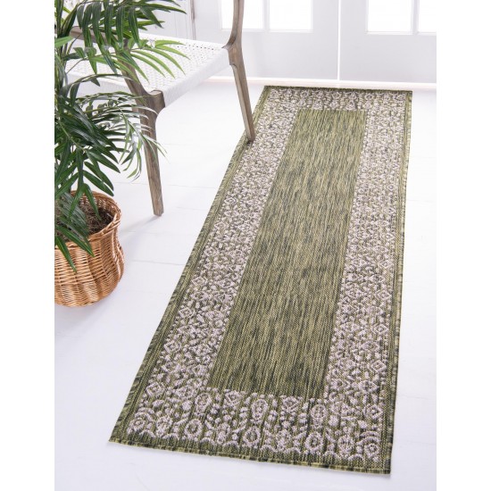 Rug Unique Loom Outdoor Border Green Runner 2' 0 x 8' 0