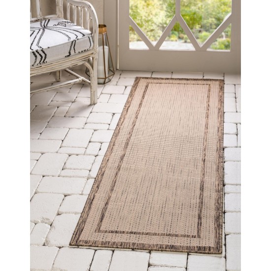 Rug Unique Loom Outdoor Border Brown Runner 2' 2 x 6' 0